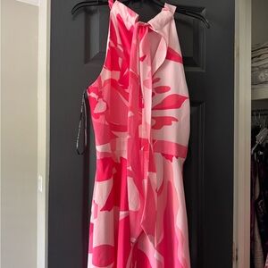 Tahari Pink and White Floral Maxi Dress